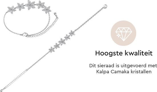 Yolora Dames Bloemen Armband met Kalpa Camaka Kristallen - Zilverkleurig - 18K Witgoud Verguld - Cadeauverpakking - Moederdag Cadeautje