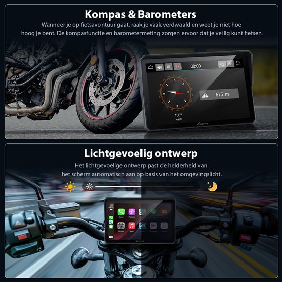 CARPURIDE W702 Pro - Motorfiets Carplay scherm - intercomfunctie - kompas - barometer - touchscreen - muziek delen - dubbele Bluetooth