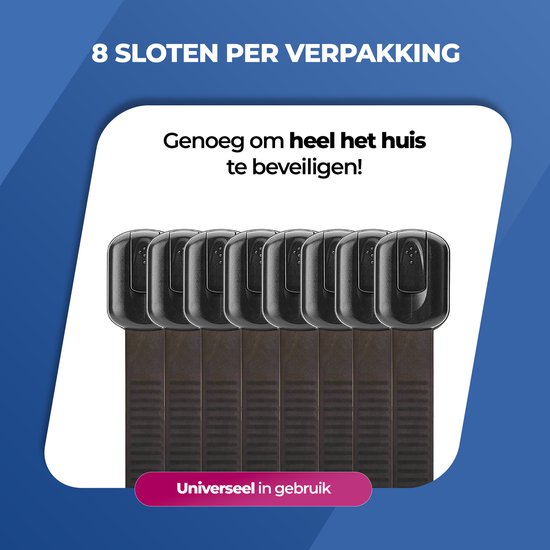 Roegaarden Kinderslot kastjes - kastbeveiliging voor kinderen - Zonder boren - Zwart - 8 Stuks