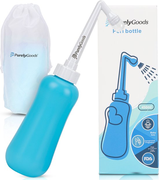 PurelyGoods® Peri-fles - Draagbare Bidet - Vaginale Douche - Perineum - Zwangerschap - Postpartum Spoelfles - 450ML - Blauw
