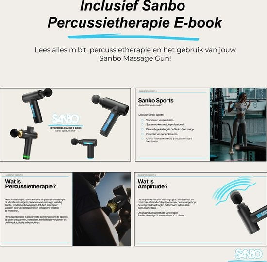 Sanbo Massage Gun Mini - Sport en Relax Massage apparaat - Krachtig - Draadloos - Inclusief Koffer - Met 5 opzetstukken - Zwart/Blauw - Massage Pistool Professioneel