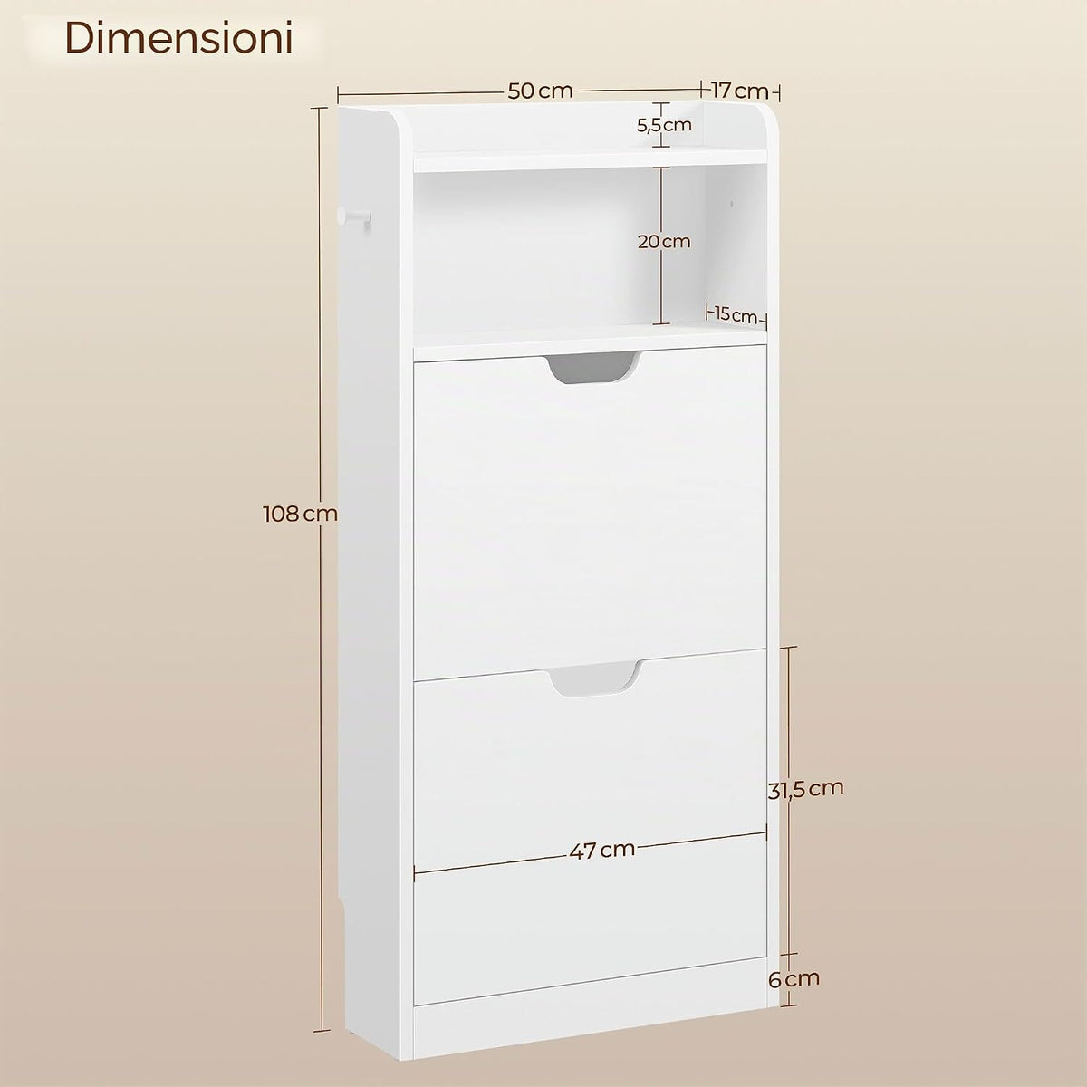 Yaheetech Schoenenkast met 4 Klapdeuren - Smal Schoenenrek met Open Vakken - 100 x 17 x 108,5 cm - Wit