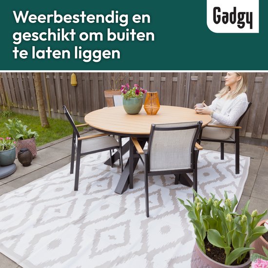 Gadgy Buitenkleed XXL - Vloerkleed Buiten 300x200 cm - Tuintapijt Dubbelzijdig - Picknickkleed Beige Wit - Buitentapijt