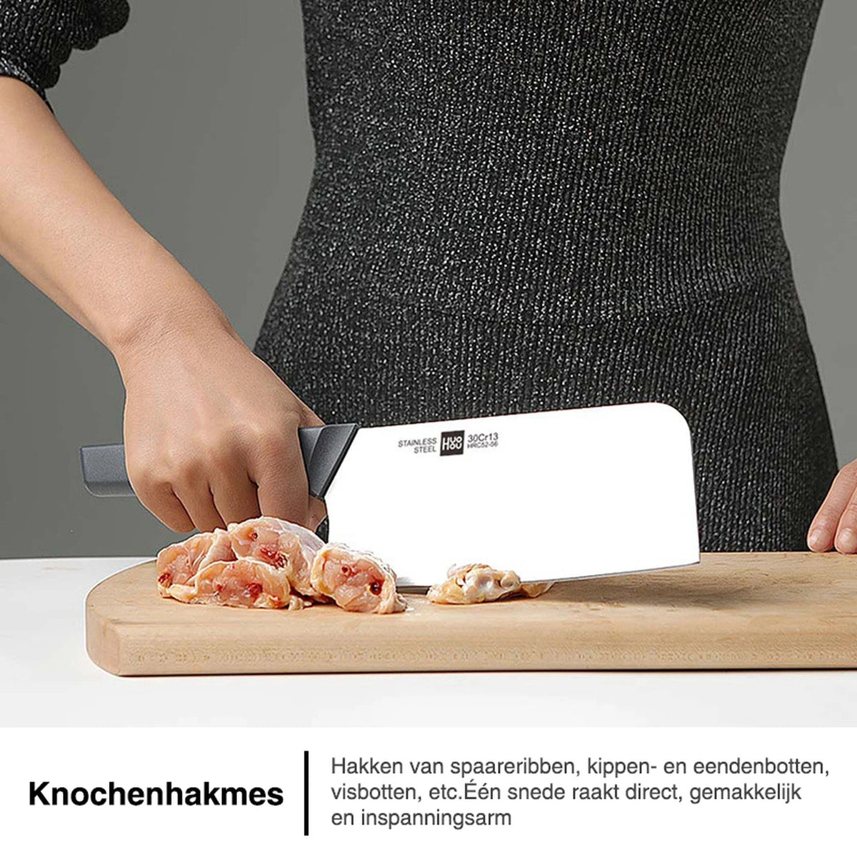 HuoHou Keukenmessenset met Houten Blok - 6-delig - RVS