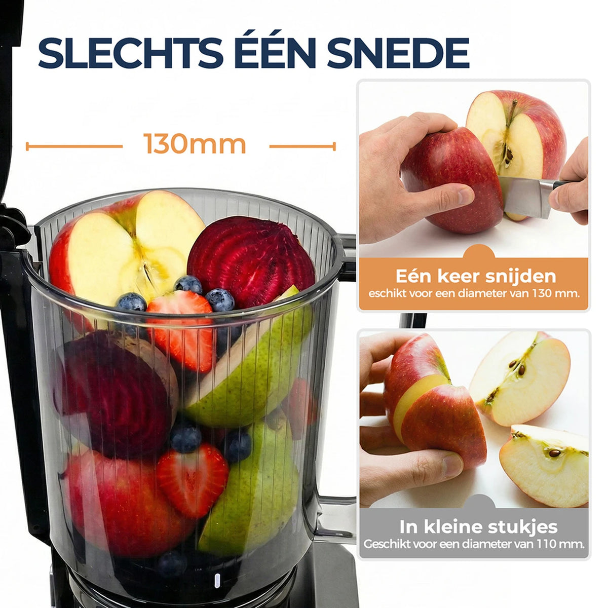Rouny Slow Juicer FF Pro Max - 150 W Koudperssapcentrifuge - 130 mm Vulopening - Filtervrij - Fruitijsfunctie - 1,8 L - Zwart