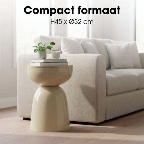 Mica Decorations Elliot Bijzettafel - Bijzettafel Rond H45 x Ø32 cm - Bijzettafeltje voor Woonkamer of Slaapkamer - Ideaal als Plantentafeltje - IJzer met Poedercoating - Beige