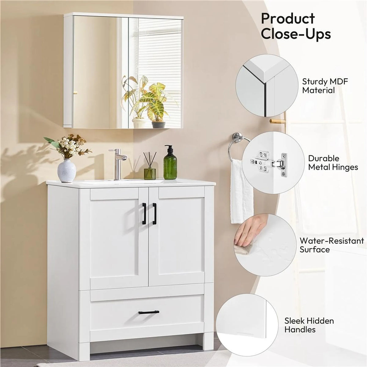 Yaheetech Stijlvolle Spiegelkast voor de Badkamer 63x15x60 cm – Fris Wit – MDF en Glas