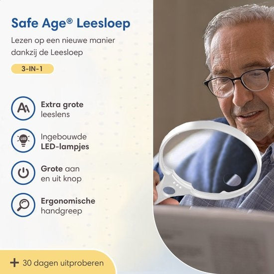 SafeLife Vergrootglas met verlichting – 3 x LED – 2x 4x 25x – Leesloep voor ouderen - Loeplamp met led verlichting - Vergrootglas voor volwassenen