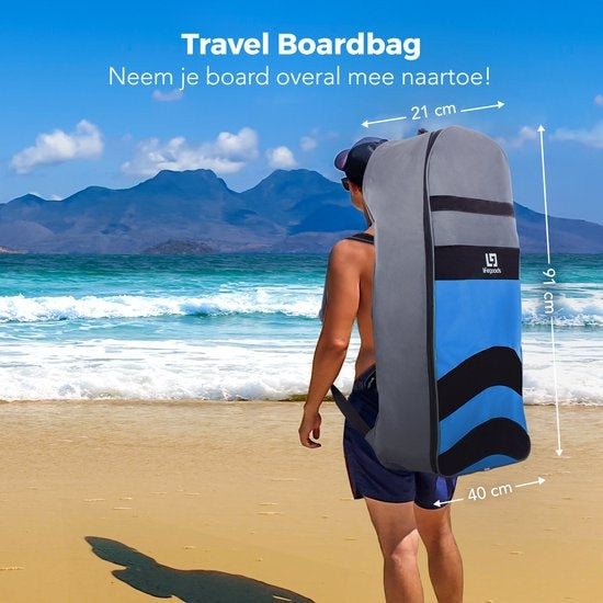LifeGoods SUP Board - Opblaasbaar Paddle Board - Complete Set - Max. 135KG - 320x81cm - Blauw