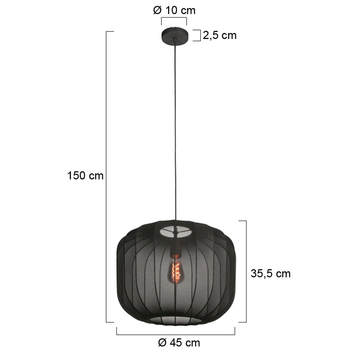 Anne Lighting - hanglamp - Sable - zwart - linnen metaal - Ø 45cm - E27 - 4191ZW