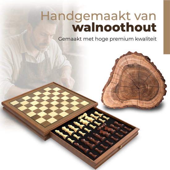Windsor Luxe Schaakbord - met Schaakstukken - 35 cm - Annotaties - Schaakset - Magnetisch Schaakspel - Chess Set - Hout