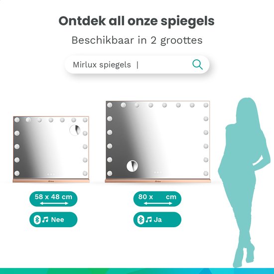 Mirlux Hollywood Spiegel 80x60CM - 2 Bluetooth Speakers - USB & USB-C oplaadpoorten - LED Verlichting - Make Up Spiegel - 10x Zoom - Ophangbaar - Rosé Goud