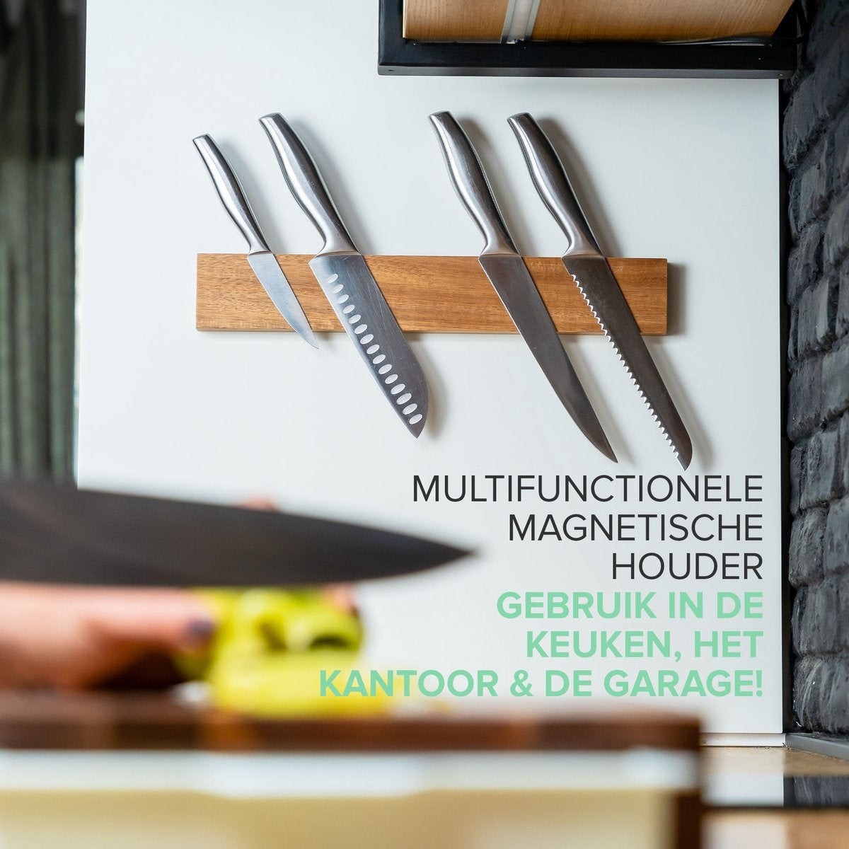 Grote Messenmagneet 40CM - Houten Messenhouder Magnetisch - Schroefbevestiging - Acacia Magnetisch Messenblok van Coninx - voor 6 tot 9 Keukenmessen