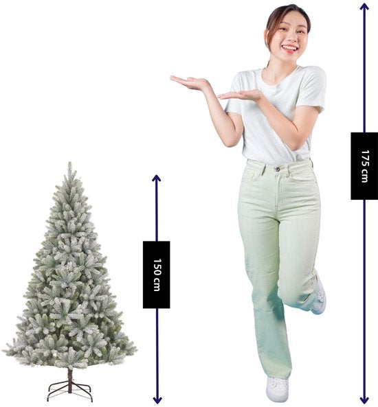 Black Box Trees Nagoya Kerstboom Frosted met Scharnierconstructie - Kunstboom met Volle Uitstraling en 738 Takken - Kerstversiering voor Binnen - H150 x Ø91 cm - Groen