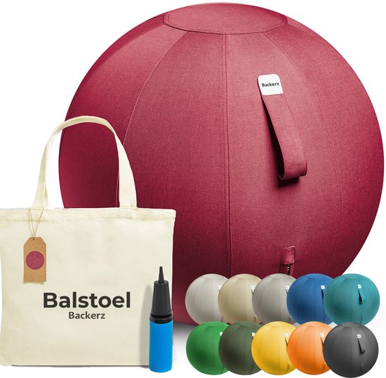 Backerz Zitbal 65 CM - Zitballen met Hoes Linnen - Ergonomische Bureaustoel Kantoor en Thuis - Luxe Yoga Bal - Rood