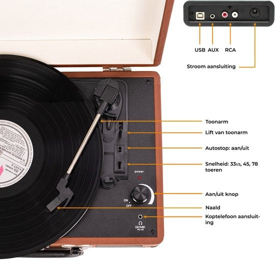 Denver Platenspeler - Ingebouwde Speakers - Incl. PC Software - Auto-stop - Retro - VPL120 - Bruin