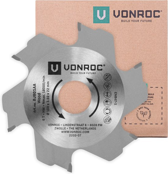 VONROC Zaagblad voor lamellenfrees - 100 x 22mm - 6 tanden - 3,92mm dik - voor VONROC lamellenfrees BJ501AC en universeel gebruik