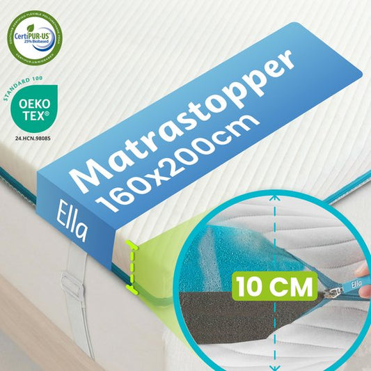 Ella Ergo Topper 160x200 cm - 10 cm Dik Matras Topdekmatras - Matrastopper Gel Infused Traagschuim & Aircell-schuim - Medium Hardheid
