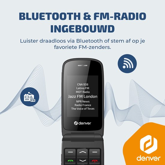 Denver Senioren Mobiele Telefoon 4G - Grote Toetsen - SOS knop - Smartphonevrij opgroeien - Oplaadstation - GSM - Bluetooth - FM Radio - Volledig NL en FR - Model 2026 - BAS24800L