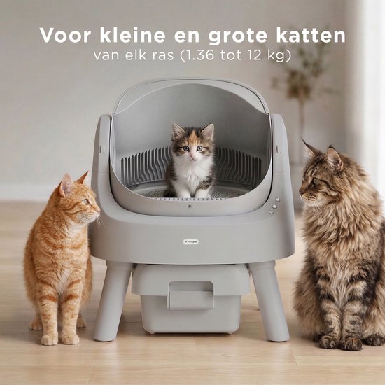 TrevoPet® Automatische Kattenbak - Zelfreinigend & Veilig - Voor Katten tot 12KG - Incl. Mat, 60 Afvalzakjes & Accessoires - 10L Afvalbak - Grijs