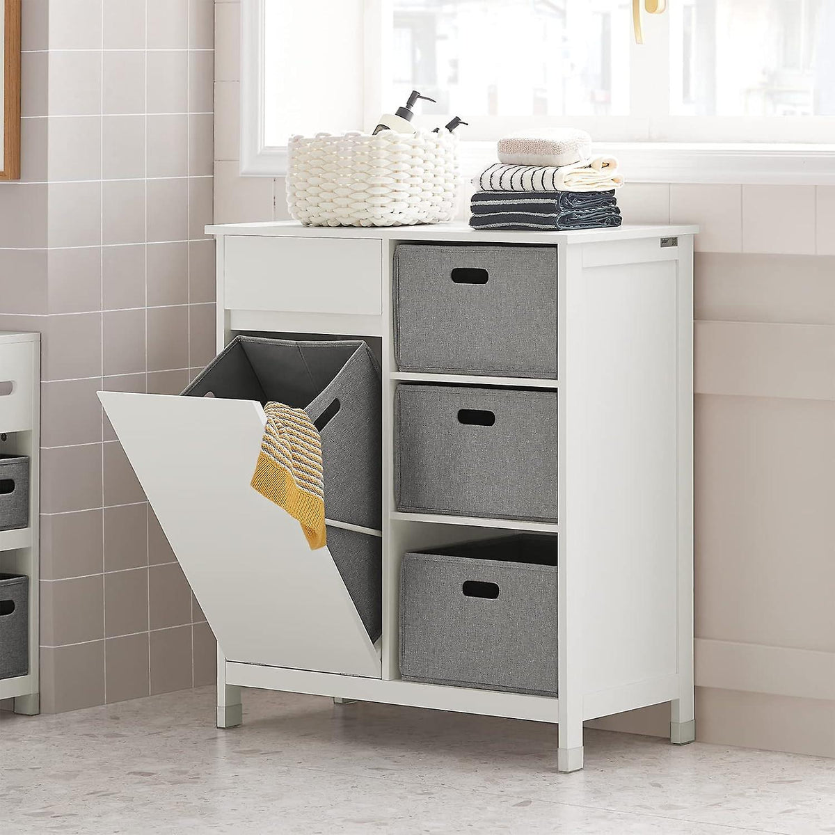 SoBuy - Badkamer Wasmandkast – Waskast - 80 x 38 x 91 cm – Wit
