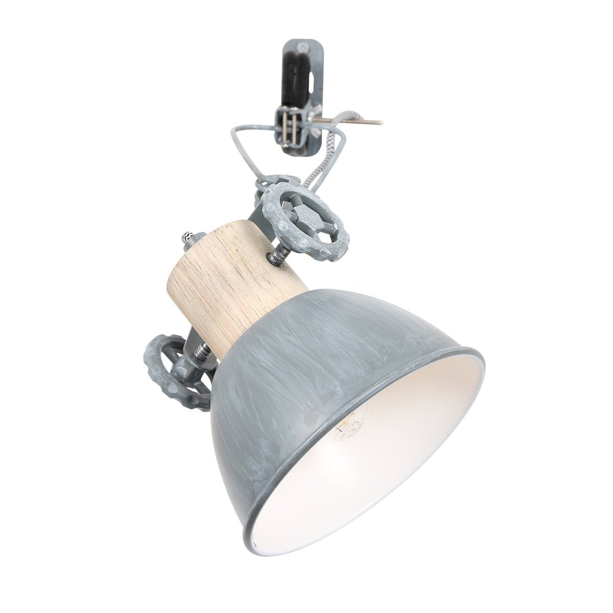 Klemspot en wandlamp Gearwood 2752GR Grijs E27 fitting - Hout en metaal, trendy design, draaibaar en kantelbaar, geschikt voor binnengebruik - Mexlite