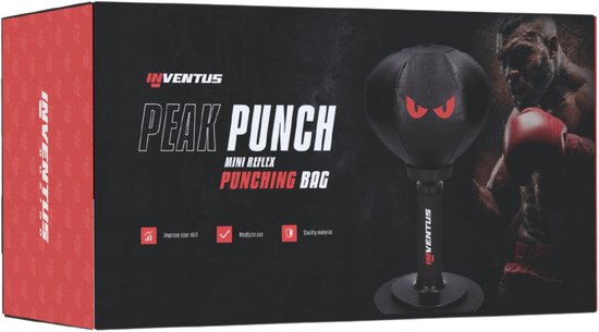 Inventus Boksbal PeakPunch - Met Zuignap - Mini Bokspaal - Anti Stress - Gaming Accessoires - Kerst Cadeau - Boxing Reflex Stressbal - Kinderen en Volwassenen - Zwart