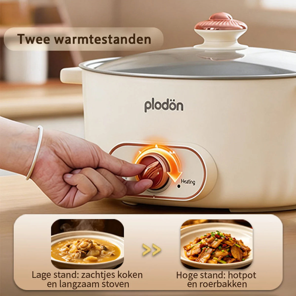 Plodon Elektrische Hotpot 7 Liter – Multifunctionele Kookpan met Antiaanbaklaag – 1600W – Ø 30,5 x 8,5 cm – RHG-70XVv