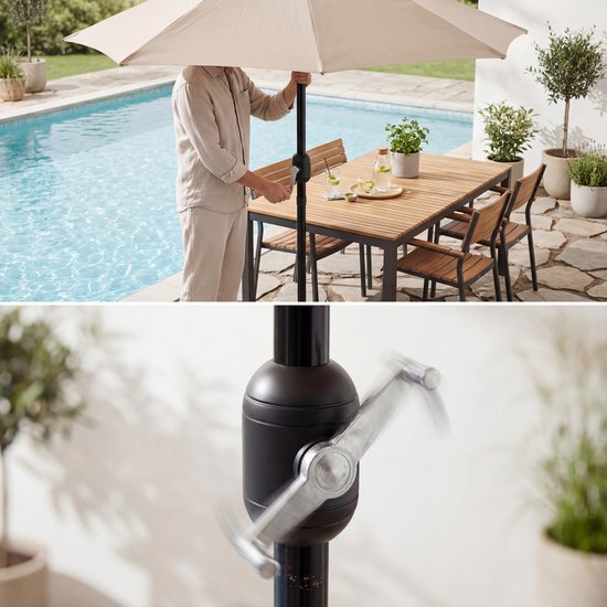 Tristar Stokparasol - 300cm Rond - Tuin & Balkon - Kantelbaar - Incl. Beschermhoes - PA-7904 - Beige