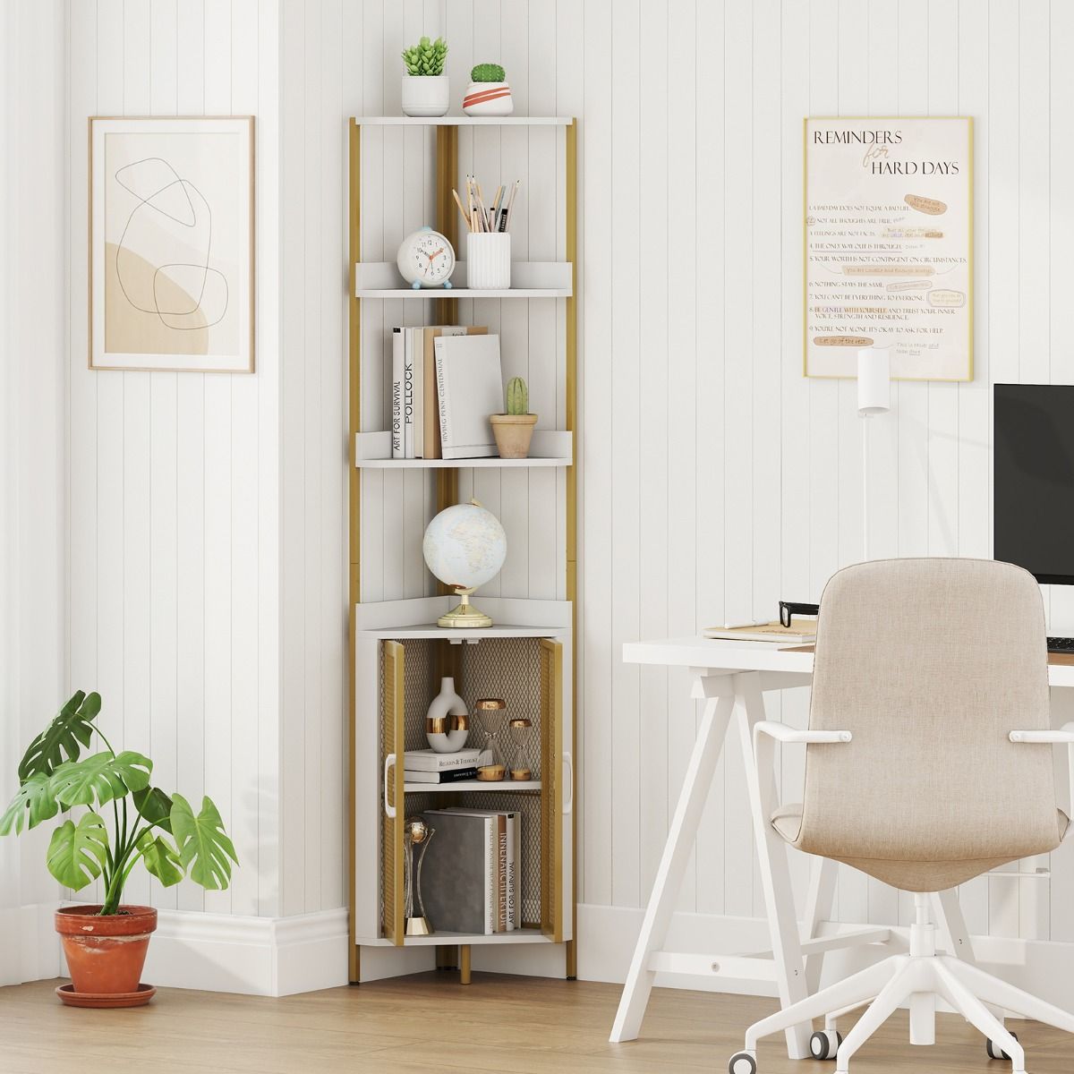 Coast Hoekboekenkast - 6 planken - metalen frame - rustiek bruin en zwart - 170 cm hoog
