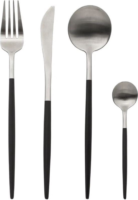 24 stuks bestekset IDA Black & Zilver - Roestvrij staal