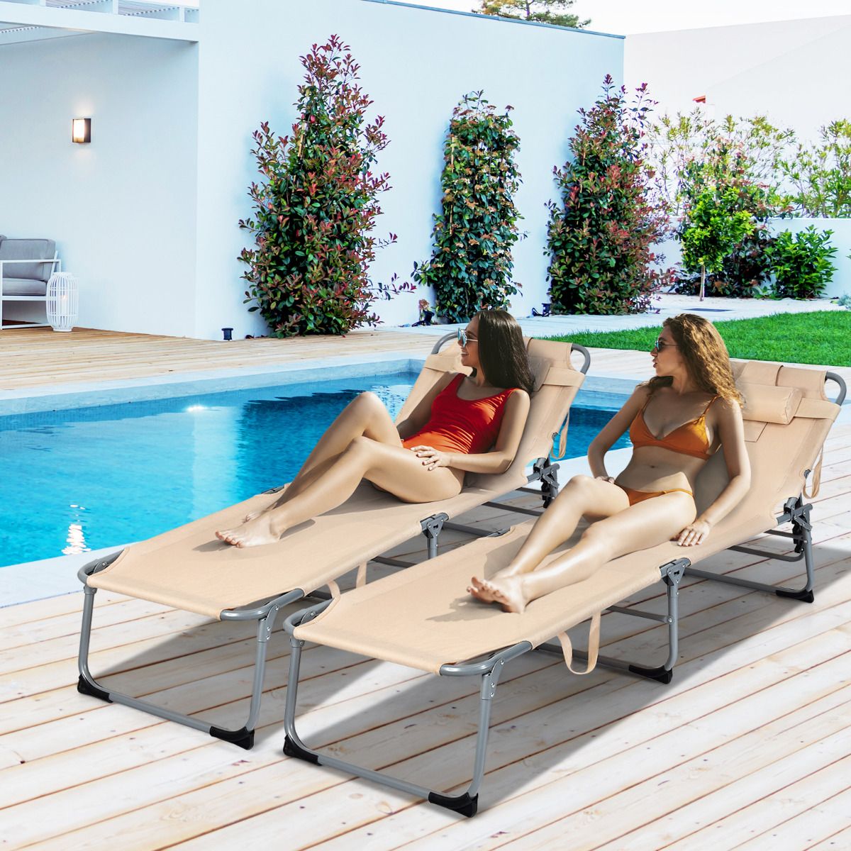 Coast Ligstoel opvouwbaar met Hoofdsteun - Max. 150 kg - 194 x 60 x 36 cm - Beige