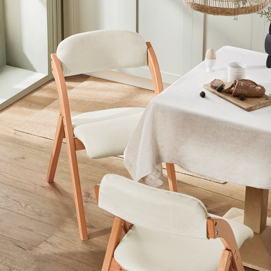SoBuy Set van 2 Klapstoel, Bureaustoel met Gestoffeerd Zitkussen, Eetkamerstoel, Natuur/Wit, 47.5x77x59 cm, FST92-Wx2 - voor eetkamer, balkon of kantoor