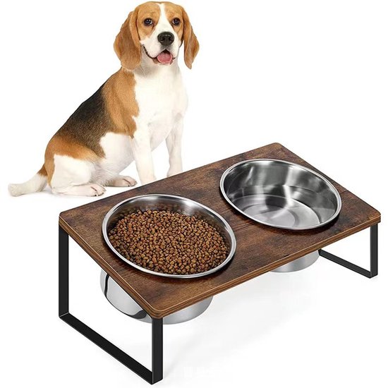 Ceruzo Dubbele Voerbak met Standaard - 40x20x16 cm - Metaal- MDF