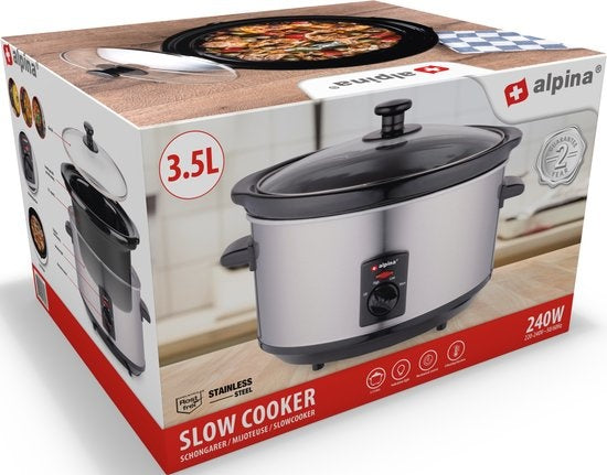 Alpina Slowcooker - 3.5 Liter - Keramische Binnenpan - 3 Warmtestanden - RVS