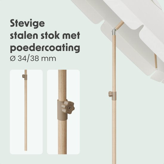 LifeGoods Parasol - Tuin - Balkonparasol - 200x125cm - 30° Kantelbaar - Waterdicht - UPF50+ - Houtkleurige coating - Crème