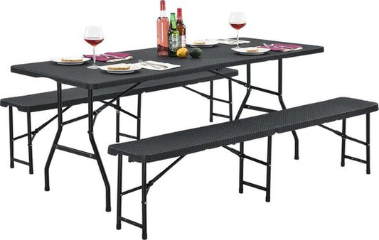 Biertafel / bierbank / bierset - Kunststof / Rotan - 3-delig - Zwart