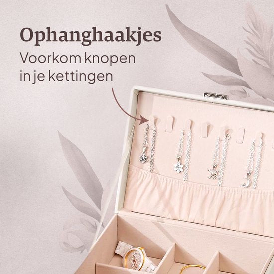 Vimora Sieradendoos met extra verdieping - Wit - Juwelendoos - Sieradenkistje - Voor Volwassenen, Meisjes, Heren & Dames - Geschikt Voor Kettingen, Oorbellen, Armbanden & Ringen