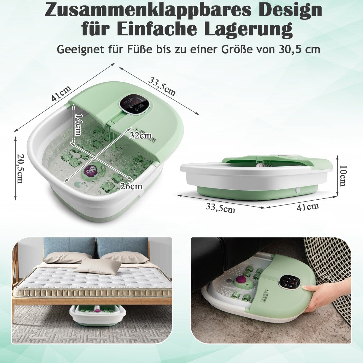 Coast opvouwbaar voetbad met warmtevoetbad met afstandsbediening massageapparaat 33,5 x 41 x 20,5 cm groen
