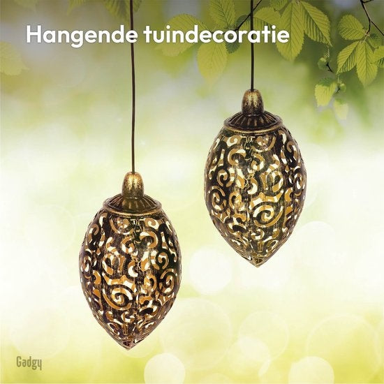Gadgy Solar Hangende Oosterse Lantaarns – Set van 2 -  Zonne-aangedreven– Brons – 20 x 10 cm