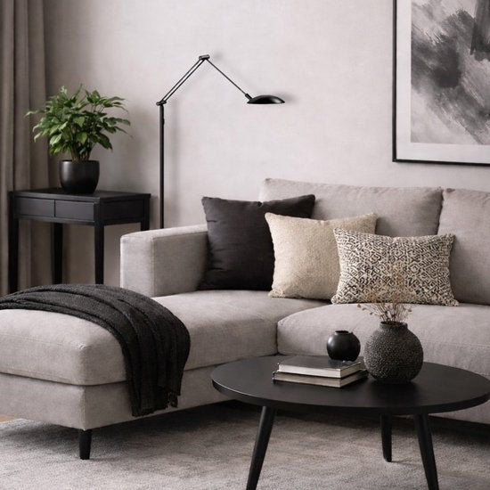 Vloerlamp Daphne 2 4601ZW - zwarte metalen leeslamp met verstelbaar licht, afstandsbediening en instelbare kleurtemperatuur - Steinhauer