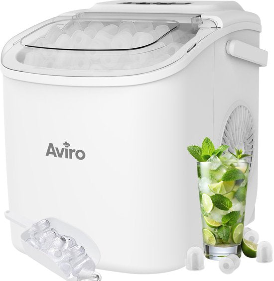 Aviro IJsblokjesmachine - 1,3L - Met IJsschep - Zelfreinigingsfunctie - 12KG / 24U - 9 Blokjes / 6 Min - Wit