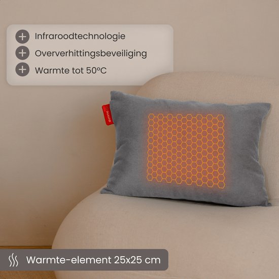 Auronic Warmtekussen - Classic - 45x60 - Draadloos - Oplaadbaar - Elektrisch kussen - Infrarood - Antraciet