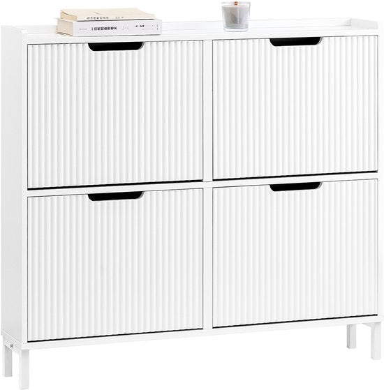 SoBuy FSR177-L-W Schoenenkast Wit - Smal met 4 Kleppen & 8 Planken