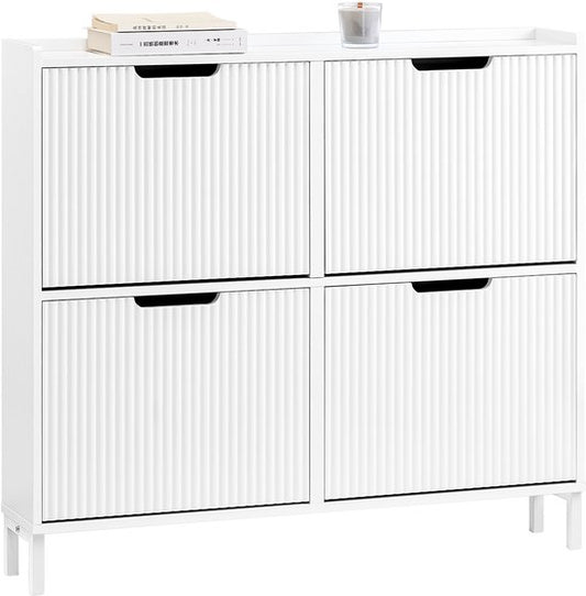 SoBuy FSR177-L-W Schoenenkast Wit - Smal met 4 Kleppen & 8 Planken