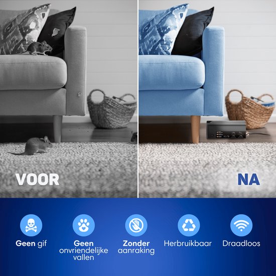 Vulpes Goods® Verjager - Elektrische Muizenval Pro – Effectieve Muizenval voor Binnen - Draadloos & Oplaadbaar - Veilig, Hygiënisch & Duurzaam – Ook geschikt als Elektrische Rattenval