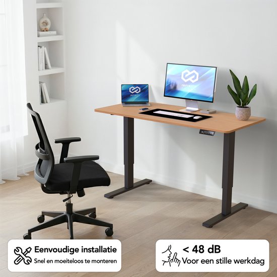 Infinity Goods Zit Sta Bureau Elektrisch Verstelbaar - 140 x 60 CM - Geheugenfunctie - Houtkleur