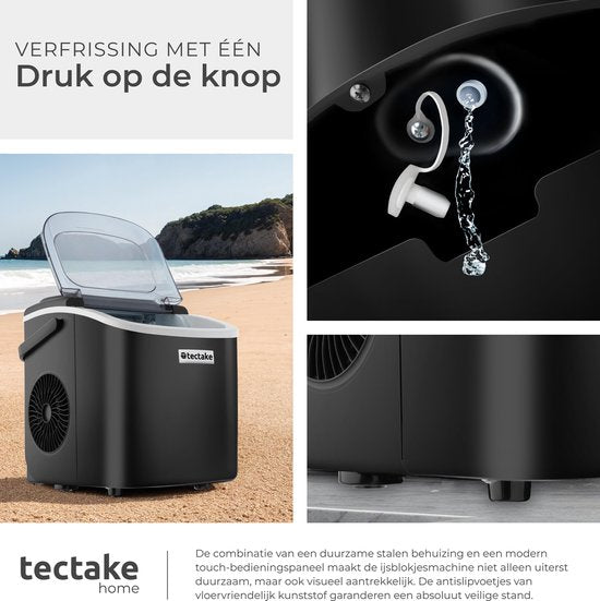 tectake® IJsblokjesmachine Arctic - 1,2L - 2 IJsblokjes Formaten - IJsmachine - Ice cube maker - IJsblokjesmaker met IJsschep - Zwart