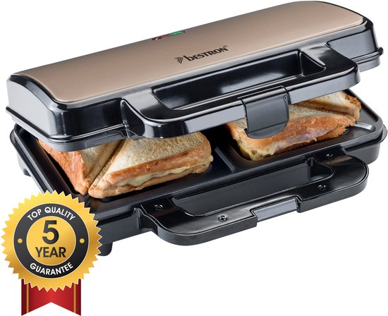 Bestron Tosti apparaat - ASM90XLSAT - 900W - Voor 2 tosti's - Anti aanbaklaag - Wit/Grijs - 5 jaar garantie