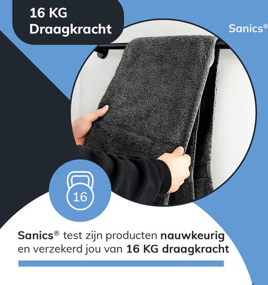 Sanics Handdoekrek 60 cm – Zwart RVS – Inclusief Montageset